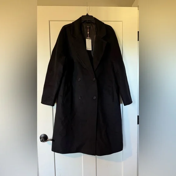 New | Quince Italian Wool Double-Breasted Slouch Coat Large Black - Picture 3 of 6